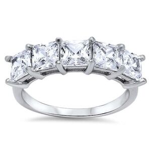 Sterling Silver CZ Princess Cut Band – Size 6, 8 or 9 (Sample)
